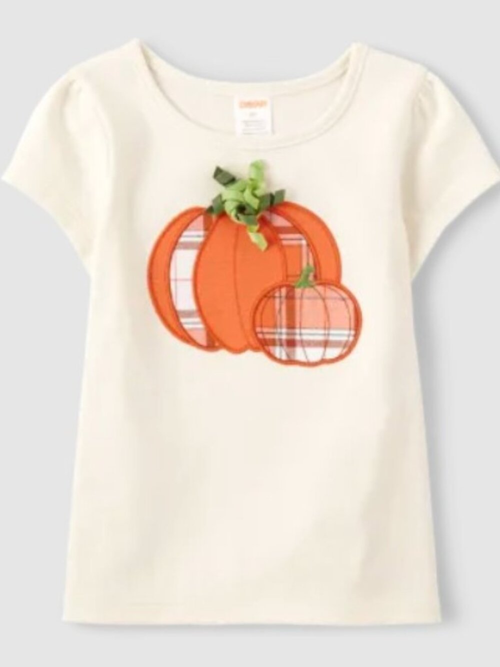 Gymboree Girls Size 7 Ivory Plaid Pumpkin Short Sleeve Top T-shirt Fall